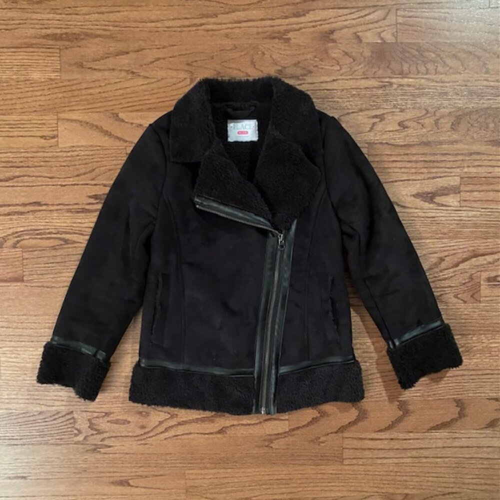 CHILDRENS PLACE: GIRLS BLACK FAUX SUEDE 'MOTO' JACKET-SIZE 7/8